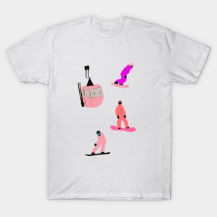 Pink Snowboarding Illustration T-Shirt